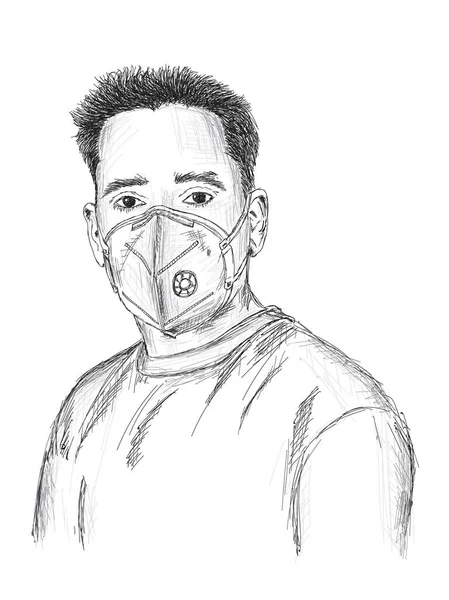Człowiek Noszący Maskę Ochrony Przed Wirusem Pyłem Zanieczyszczeniem Smogiem Wektor — Wektor stockowy