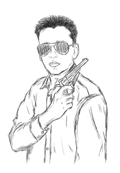 Criminal Mafia Gangster Gun Sunglasses Vector Illustration — Stock Vector