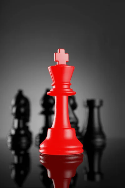 Leadership Red Chess King Pieces Dark Background — Stock Photo, Image