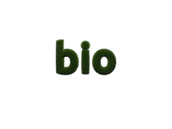 Bio. Inscripción de hierba sobre fondo blanco. Ilustración digital aislada. renderizado 3d — Foto de Stock