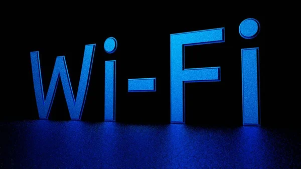 Katta yansıması ile mavi yazıt. Wi-fi. Grafik illüstrasyon. 3D render. — Stok fotoğraf