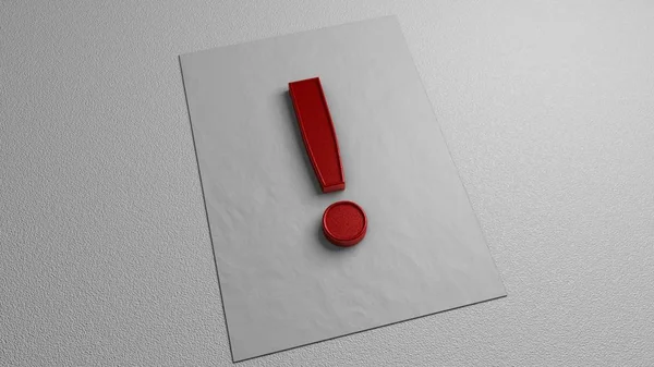 Rött utropstecken logga på vitt papper. Grafisk illustration. 3D-rendering — Stockfoto
