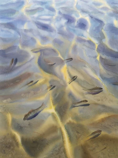 물고기와 그림자 수채화 — 스톡 사진