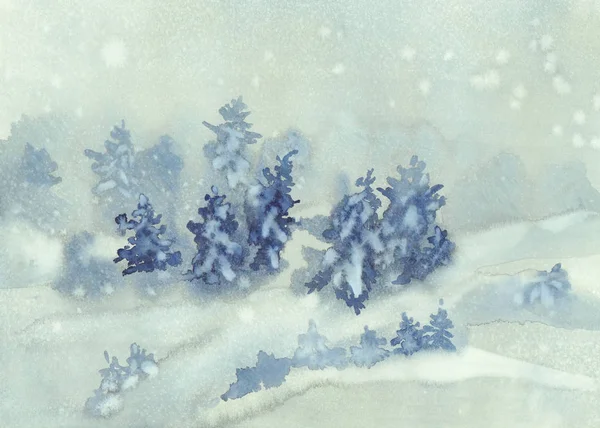 Noël hiver paysage aquarelle — Photo