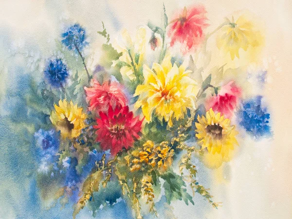 Kleurrijke Dahlia's aquarel — Stockfoto