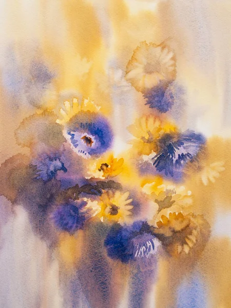 黄色蓝色夏季鲜花花束 — 图库照片