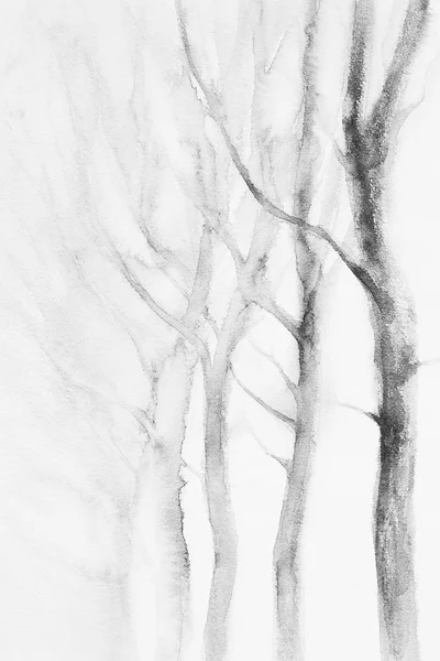 Белые деревья зимой акварель — стоковое фото