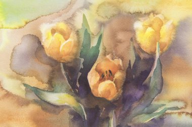 Sarı laleler suluboya