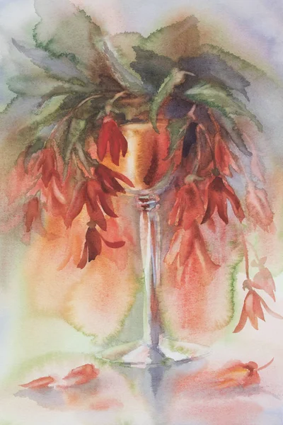 Red flowers in vase watercolor — Stock Photo, Image