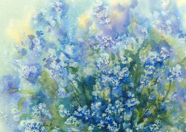 Forget-me-not watercolor background center — Stock Photo, Image