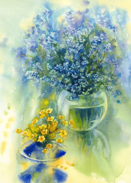 Forget-me-not watercolor background still-life — Stock Photo, Image