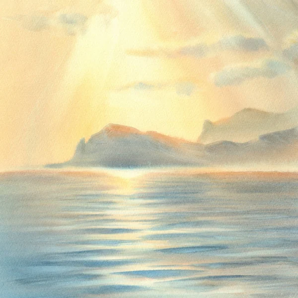 Pôr do sol sob a aquarela do mar — Fotografia de Stock