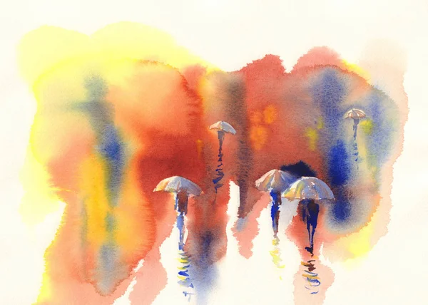 Férfiak az eső akvarell — Stock Fotó