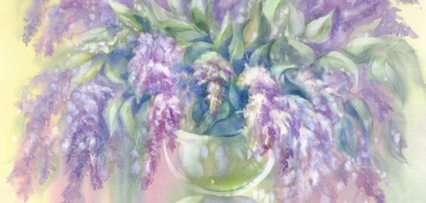Bouquet lilas en vase aquarelle — Photo