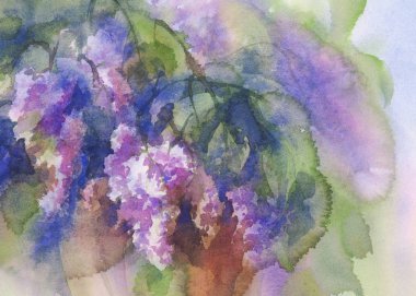 Lila buket natürmort suluboya