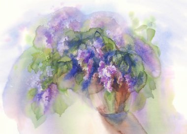 Lila buket natürmort suluboya