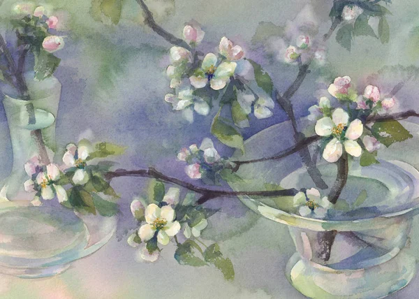 Apfelbaumblüte Aquarell — Stockfoto