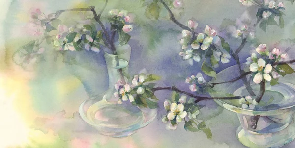 elma ağacı bloom suluboya