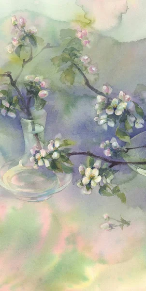Apple tree bloom watercolor — Stock Photo, Image