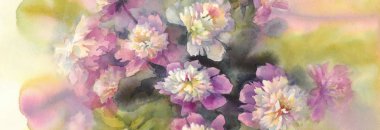 pembe ve beyaz peonies suluboya buket