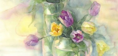 Vazo suluboya renk laleler