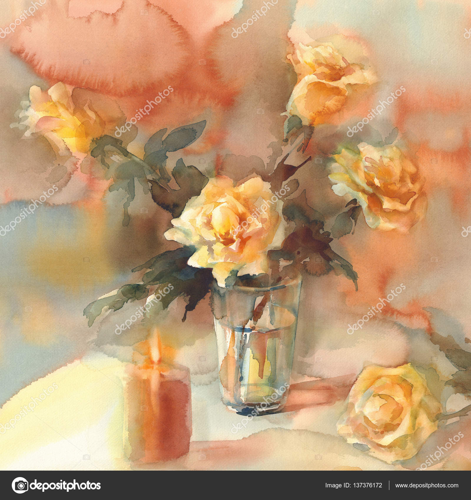 Yellow Roses In Vase Watercolor Stock Photo C Eglelip 137376172