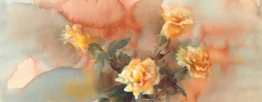 Sarı Gül buket suluboya