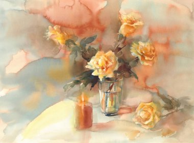 Sarı Gül hala hayat suluboya