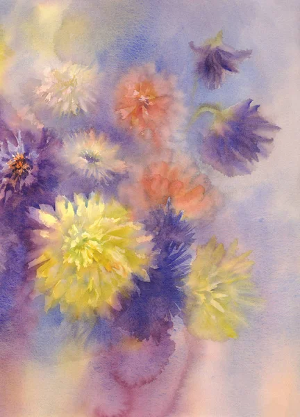 색과 꽃 수채화 배경 — 스톡 사진