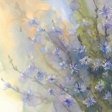 Mavi çiçek suluboya arka plan
