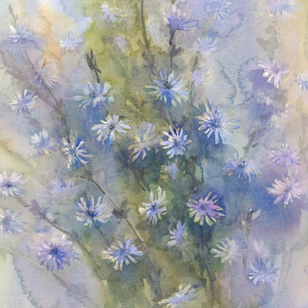 Fond bleu aquarelle fleur — Photo