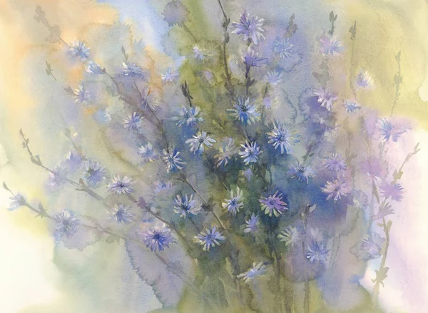 Fond bleu aquarelle fleur — Photo