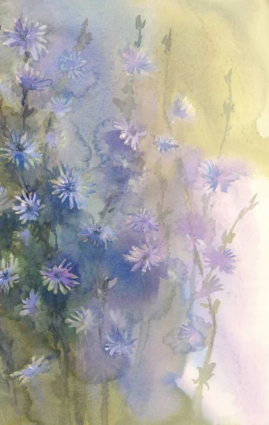 Blauwe bloem aquarel achtergrond — Stockfoto