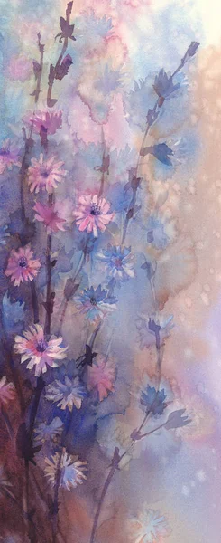 Blue pink flower watercolor background — Stock Photo, Image