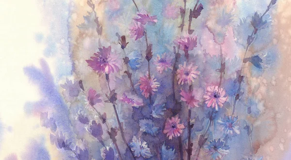 Blauw roze bloem aquarel achtergrond — Stockfoto