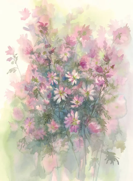 Ακουαρέλα φόντο ροζ λουλούδι — Φωτογραφία Αρχείου