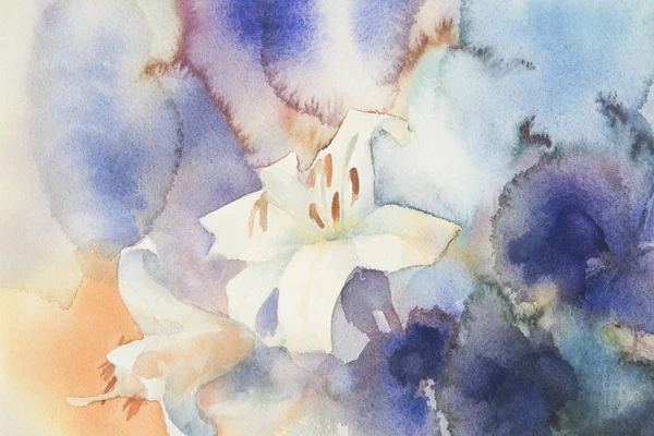 Tle akwarela biały lily — Zdjęcie stockowe