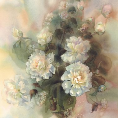 Beyaz peonies suluboya buket