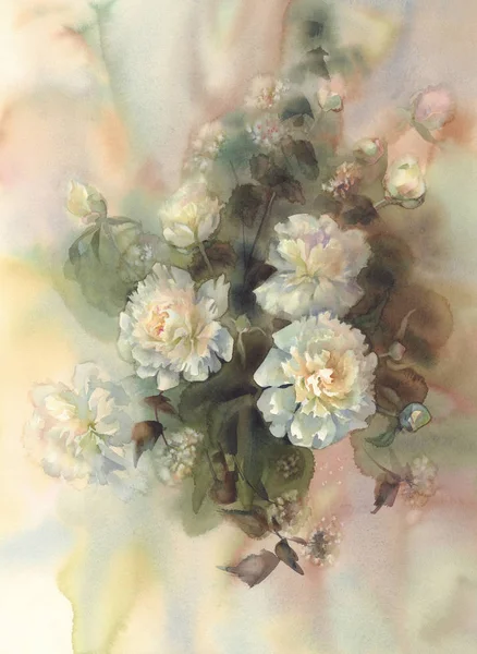 Beyaz peonies suluboya buket