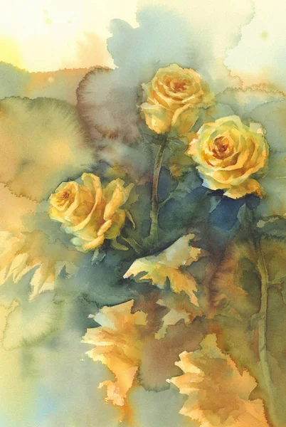 Yellow roses still-life watercolor — Stock Photo, Image