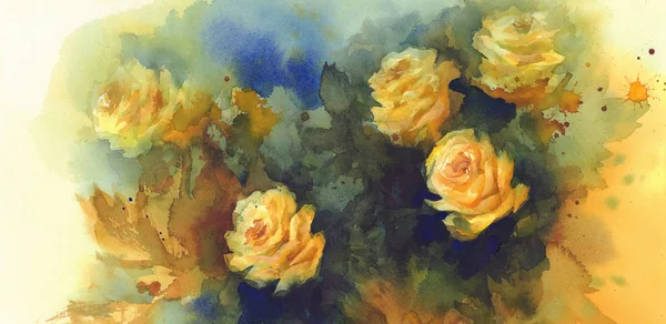 Żółte róże martwa akwarela — Zdjęcie stockowe