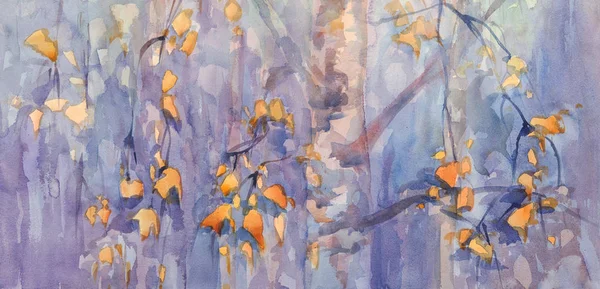 Őszi nyírfa levelek akvarell — Stock Fotó