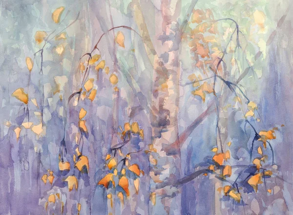 Φθινόπωρο birch φύλλα ακουαρέλας — Φωτογραφία Αρχείου