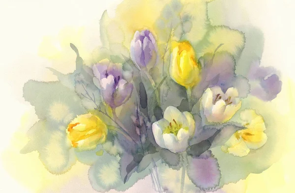 Pastel tulips watercolor background — Stock Photo, Image