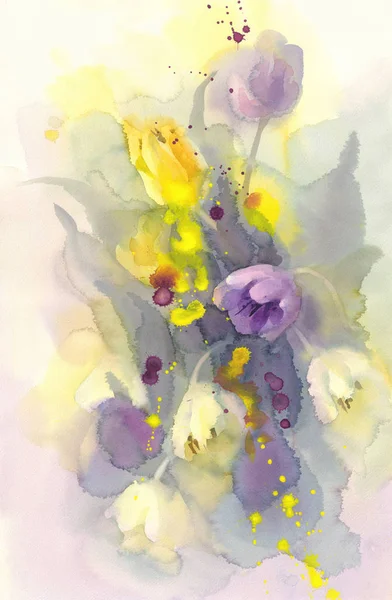 Pastell tulpaner akvarell bakgrunden — Stockfoto