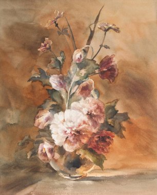 buket beyaz peonies suluboya resim