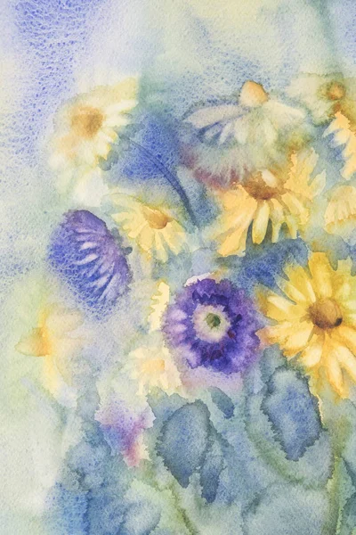 Amarelo azul flores de verão buquê aquarela — Fotografia de Stock