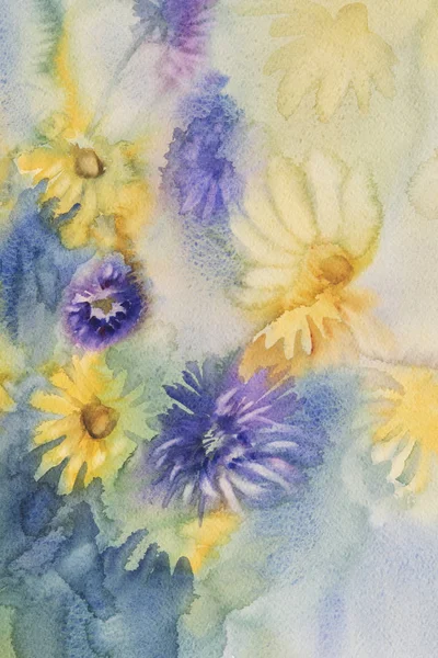 Желтый голубой летний букет цветов акварель — стоковое фото