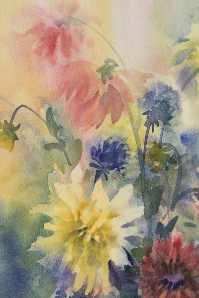 Color dahlias watercolor — Stock Photo, Image