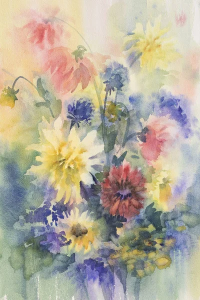 Color dahlias watercolor — Stock Photo, Image
